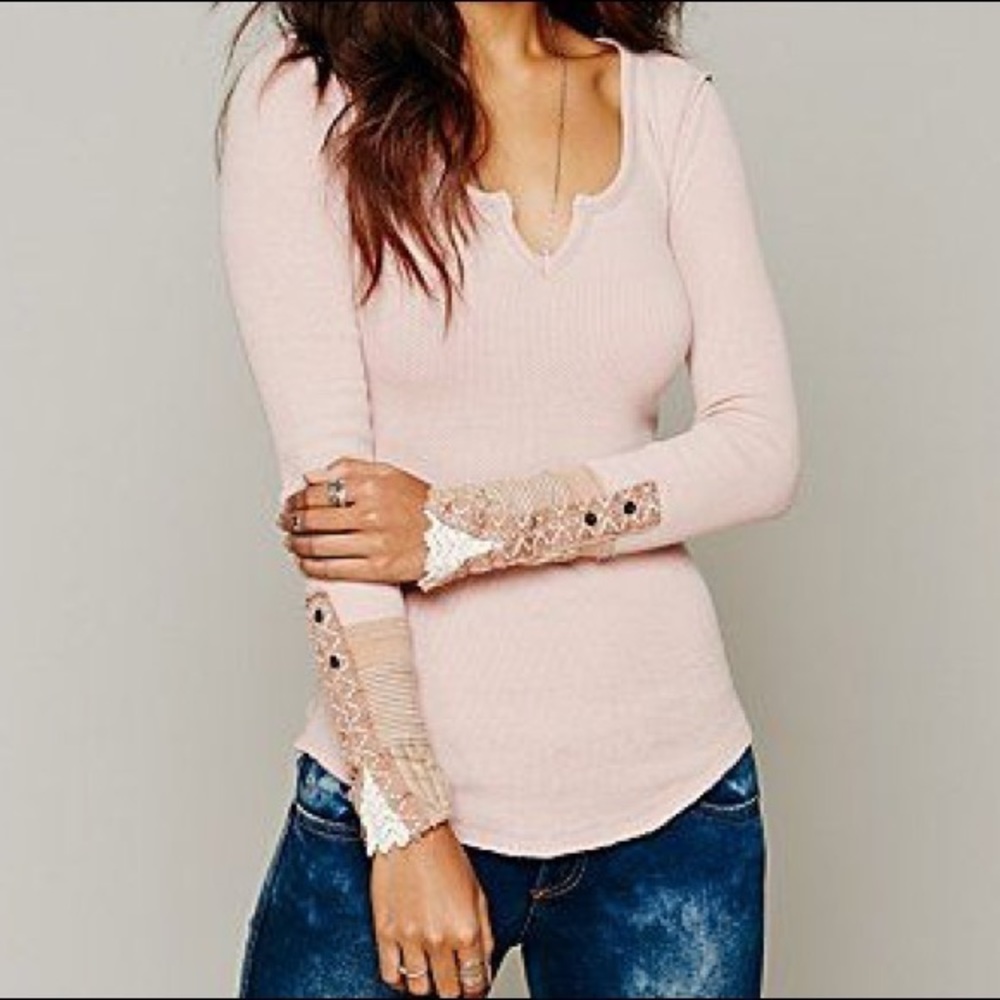 Free people light pink thermal shirt